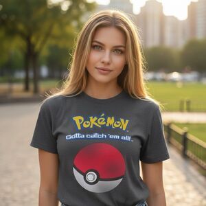 Pokemon T-Shirt Unisex Size M Gray Poké Ball Graphic Crew Neck Short Gotta Catch